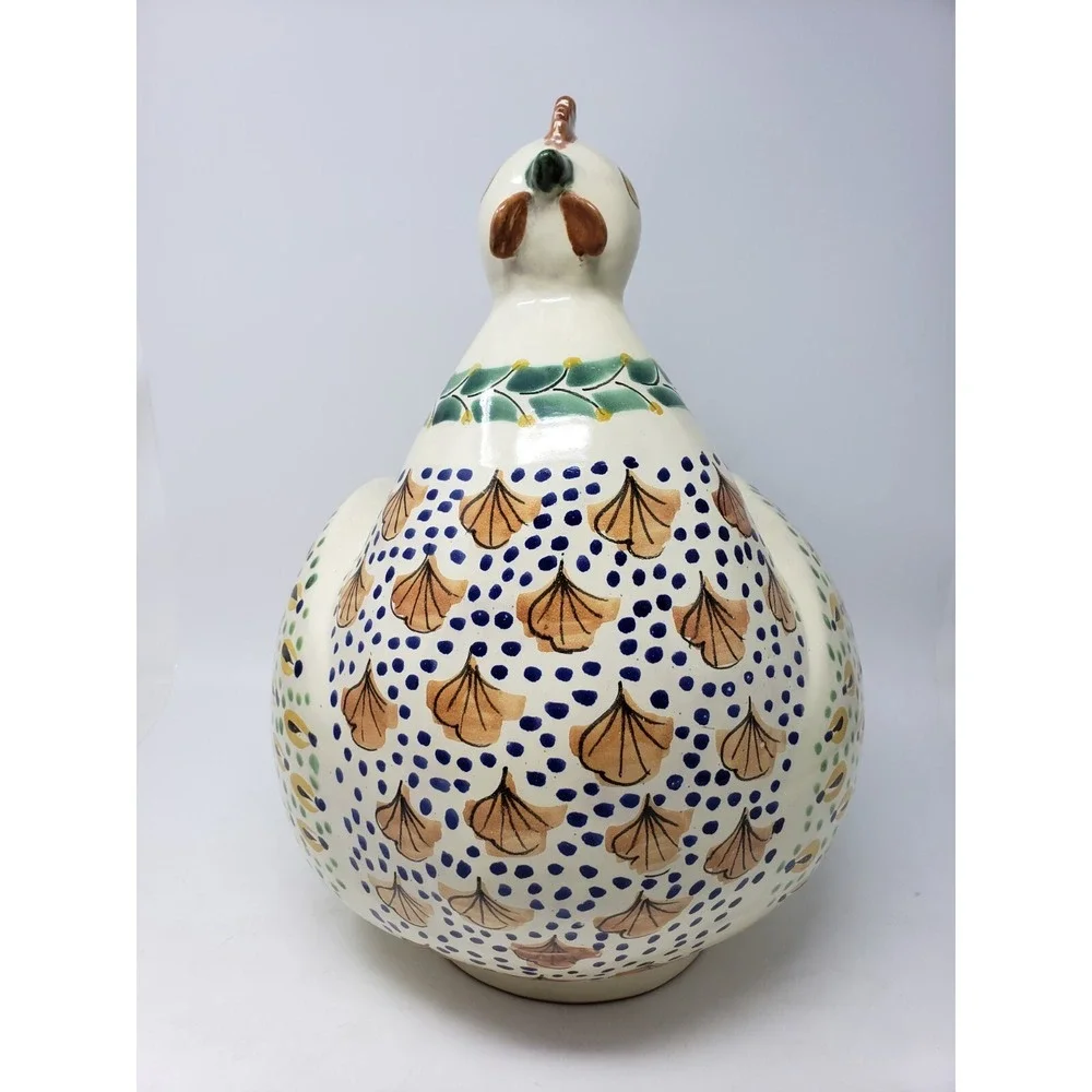The Picket Fence Large Hand Painted Colorful Chicken Planter Mexico Terra Cotta